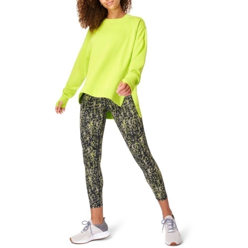 Sweaty Betty Power 7/8 Leggings Green, Pink and Black Herringbone Pattern